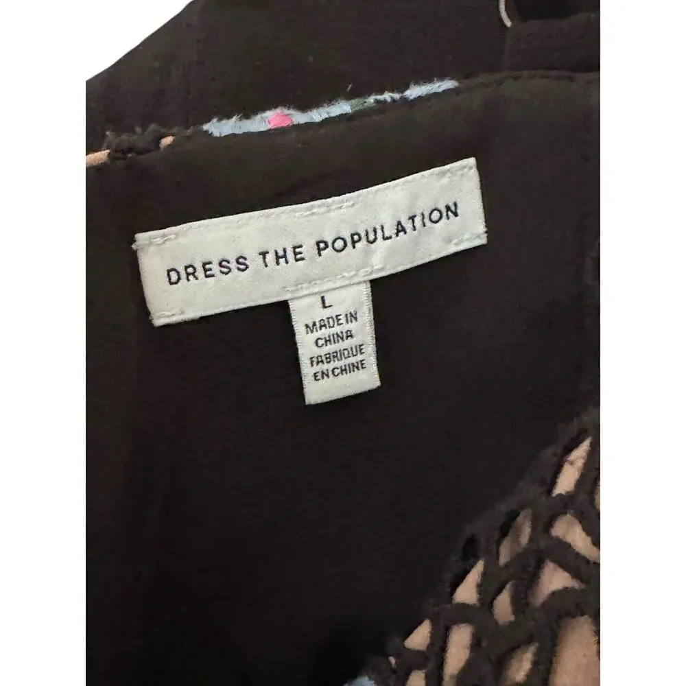 Dress The Population Embroidered Floral Lace Bodice Black Wide‎ Leg Jumpsuit L